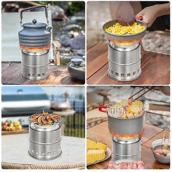 Vedspis i rostfritt stål, campingkök, spritkök för utomhusbruk, matlagning, picknick, grillning och resor (PE)