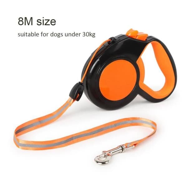 Infällbart hundkoppel, 8m infällbart hundträningskoppel för hundar upp till 30 kg, justerbart koppel, orange (Pe)