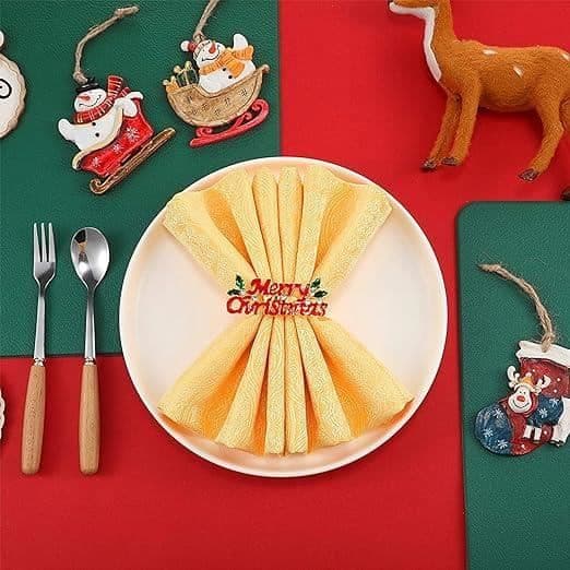Servietringe - Glædelig Jul - 8 stk. - Guld - Zinklegering - Dekorative Rhinsten (Pe)