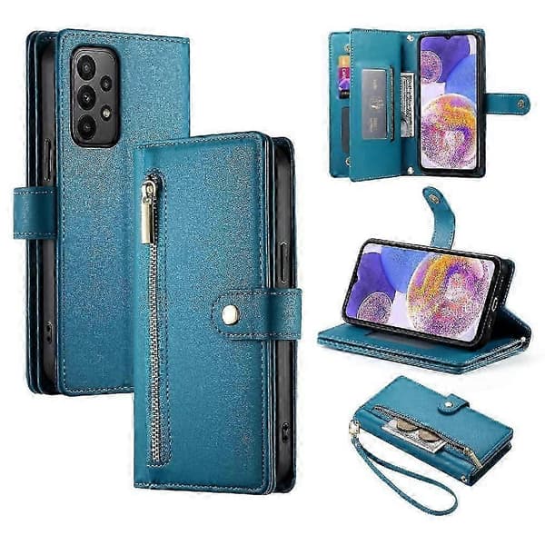 Samsung Galaxy A23 4G/5G Flip PU-läder Plånboksfodral med handledsrem - 6 kortplatser Dragkedjeficka (PE)