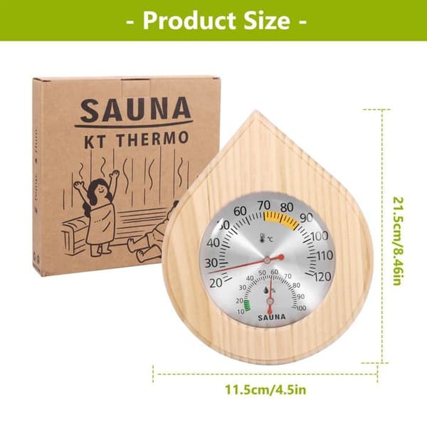 Højpræcisions 2-i-1 trætermometer-hygrometer til sauna, måler temperatur og luftfugtighed (Pe)