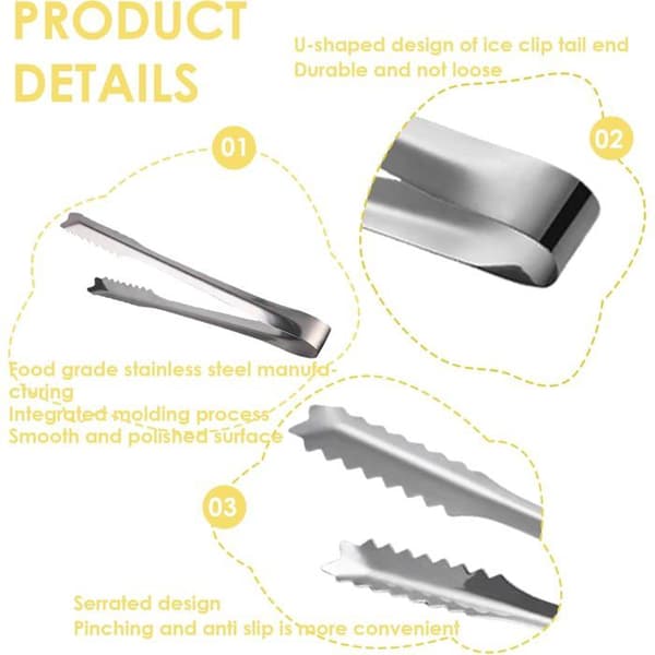 10-delars istångset, 15,5 cm serveringstänger, godistänger i rostfritt stål, sockertänger, för bufféer, kaféer, kök och mer (Silver)