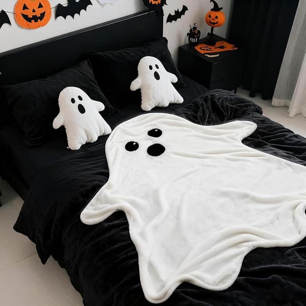 Halloween Spøgelsesmønster Tæppe Sofa Senge Dekorativ Festlig (Pe)