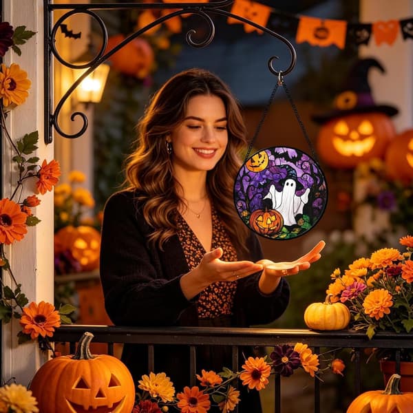Halloweenpumpa Solfångare, 2D Kristall, Trädgårdsdekoration (Pe)
