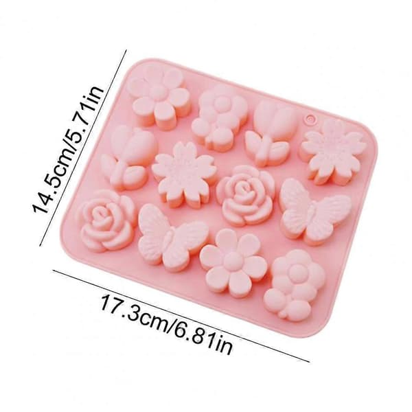 Silikonform med blommor och blad för choklad, pudding, tårtbakning, återanvändbar DIY-form för lim och lera (Peng) A