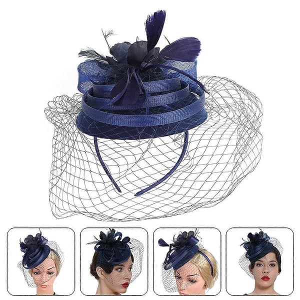 Fascinator-hårband för tebjudning, marinblå huvudbonad med klämma (Peng)