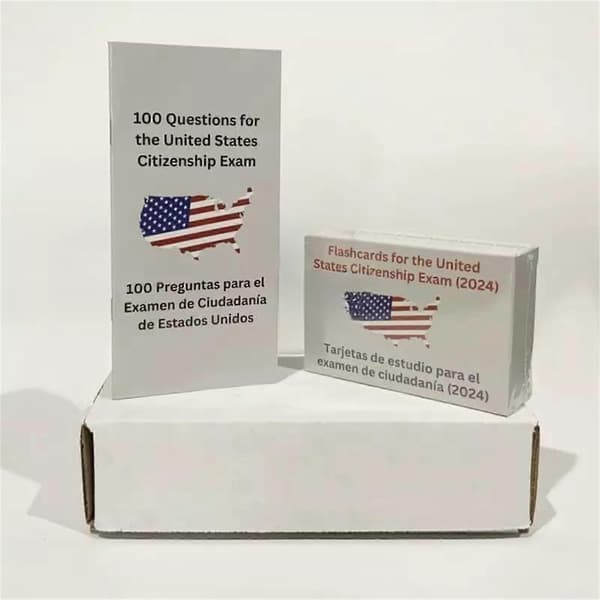 US Citizenship Test Flash Cards Set – Tvåspråkig engelsk-spansk studieguide med 100 samhällskunskapsfrågor och svar (Peng)