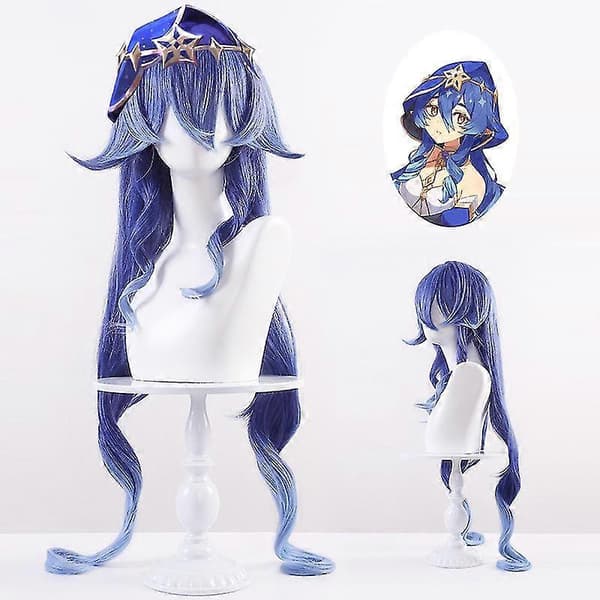 Genshin Impact Layla Cosplay-peruk blå gradient lockig anime-perukset (Peng) Blue One Size