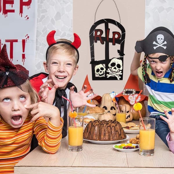 LED gravstensdekorationer med græskar- og kranielys til Halloween (Pe)