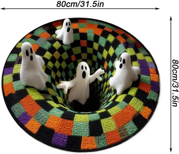 Halloween skridsikkert indendørs tæppe - Optisk illusion design, rundt, 60x90 cm (Pe)