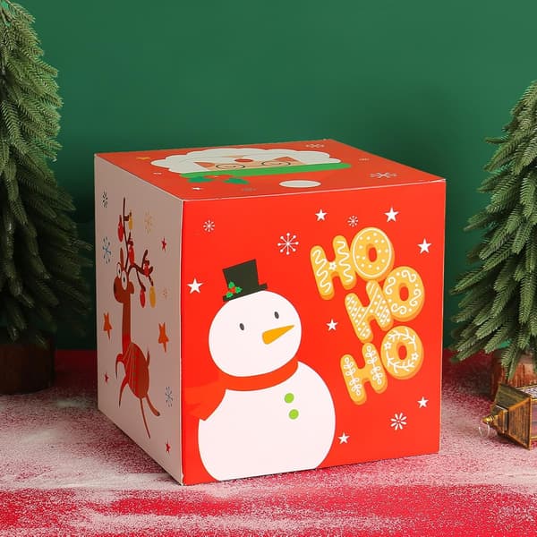 Julhopfällbar godislåda med snögubbe- och renmotiv (Pe)