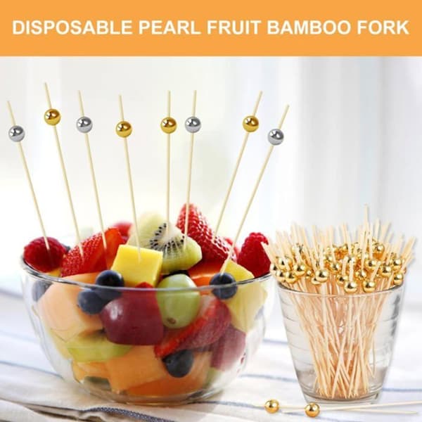 Bambu Pärl Cocktailpinnar - Förpackning med 100, 12 cm - Eleganta Aptitretare Tandpetare - Bröllop Jul Ingen (Pe)