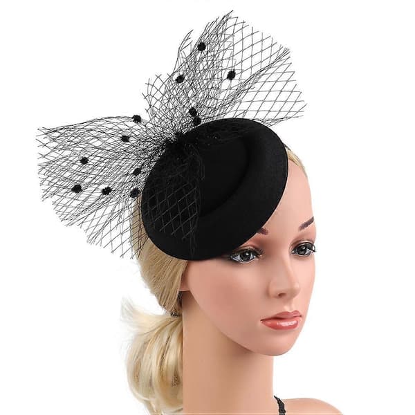 Mesh Fascinator-hatt för kvinnor, hårband för tebjudning, svart (Peng)