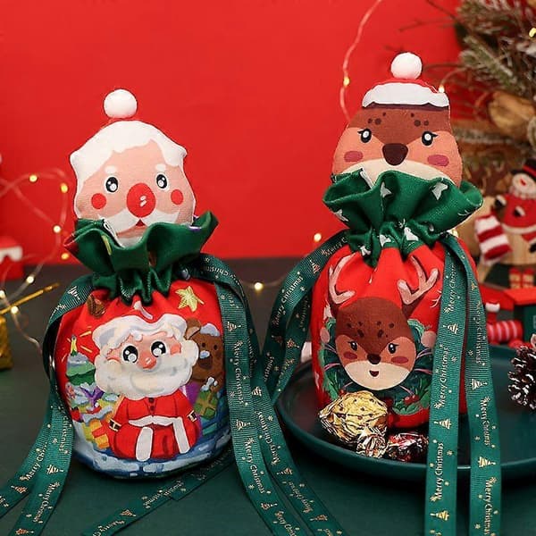 Julepynt, juleæbleposer, juleaftensæbleposer, slikposer til børnehave, gaveposer i hør (Peng) snowman