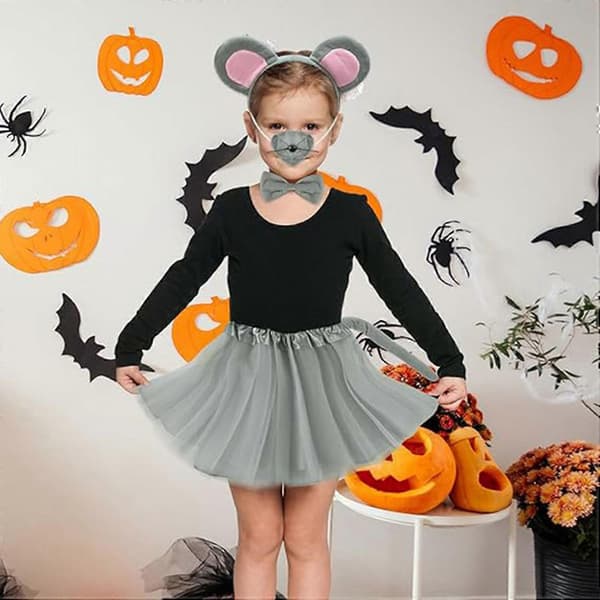 Musekostume-sæt Museøre-hårbøjle Hale Næse Butterfly Handsker Sæt Cosplay Kostumetilbehør til (Peng) A