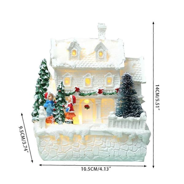 Julepynt Landsbyhuse By med varmt hvidt LED-lys Julepynt Mini Resin Figur Borddekoration (Peng) B