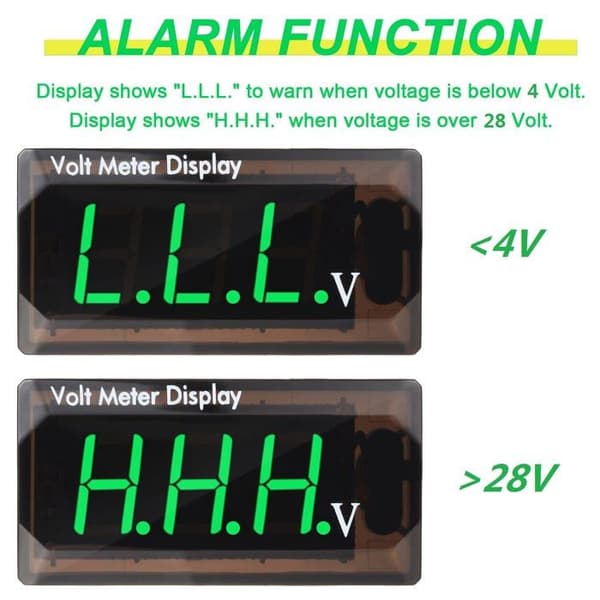 Digital bilvoltmeter - DC 12V, grön - LED-display 4-28V - Lämplig för bilar, motorcyklar, lastbilar, etc. (Pe)