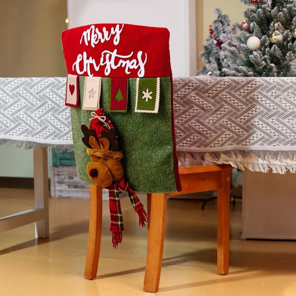 Festligt julstolsöverdrag, tecknad design, 12-pack, 50cm x 30cm (Pe)