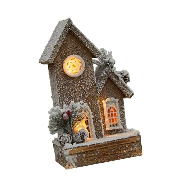 Julbelyst vinterstuga i trä miniatyr skrivbordsprydnad dekorativ jul (Peng) Style B