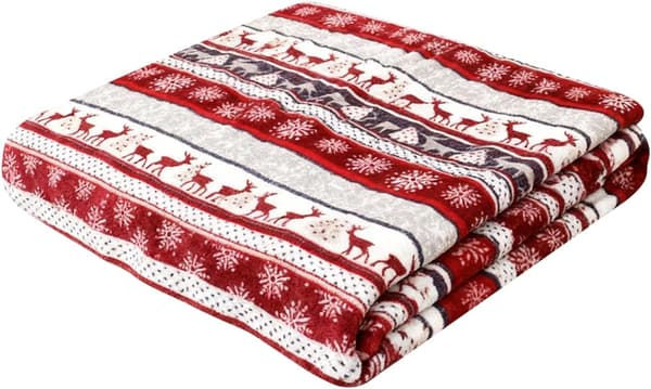 Julfilt i flanell, djur och växter, varma mysiga plädar (Pe)