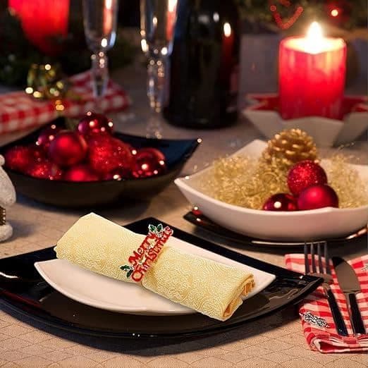 Servietringe - Glædelig Jul - 8 stk. - Guld - Zinklegering - Dekorative Rhinsten (Pe)
