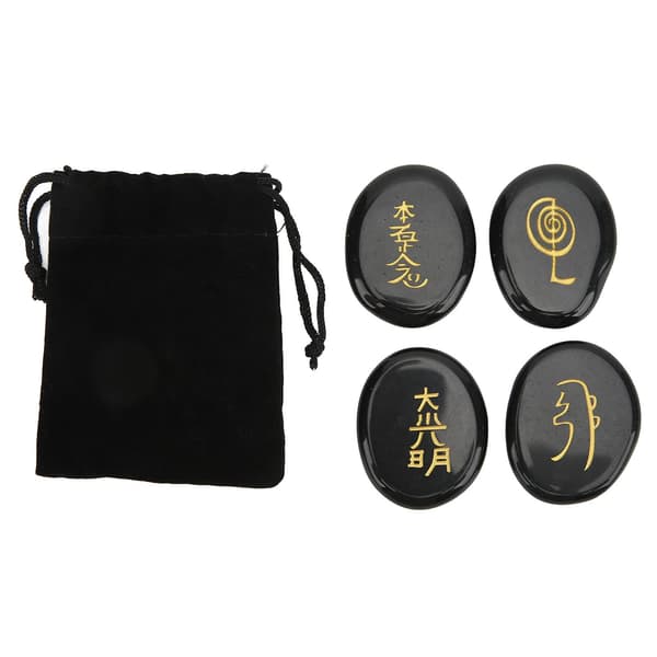 4 st Reiki-symbolstenar med slätare ytor, graverade Reiki-stenar för heminredning, meditationsprydnad, present, obsidian (Peng)