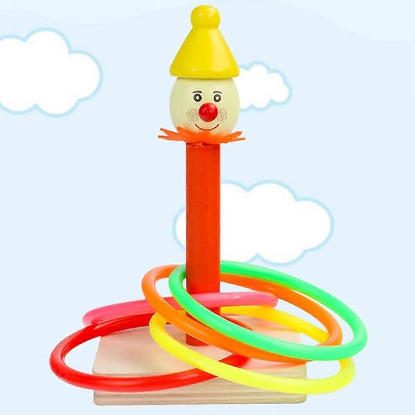 Ringkastningsspel i trä med clown-tema för barn, 1 set (Peng)