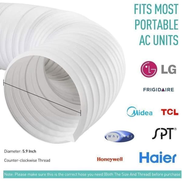 AGPTEK Flexibel PP Luftavgasrör, 130 mm Diameter, 1,5 m Längd för Bärbar Luftkonditionering, Vit, 15 mm Diameter (Pe)