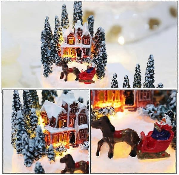 LED-oplyste juleby-figurer 2 stk. lysende miniature vinterby-hus juleby-bybordpynt (Peng)