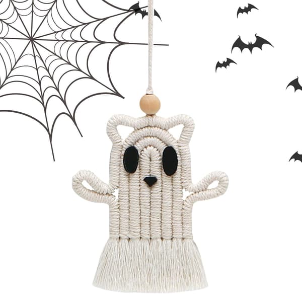 Ghost vävd hängsmycke 8,6x31cm Boho-dekoration tofs backspegel-tillbehör (Pe)