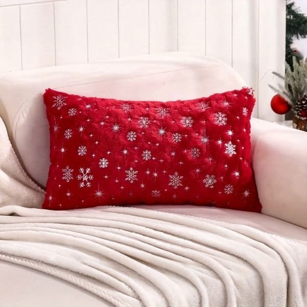 Kuddfodral - Snöflingemönster - Mjuk plysch - 45,72 cm - Mörkgrön (Pe)