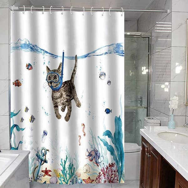 Badeforhæng - YYV - Katteprint - 100% polyester - 180 x 200 cm - Vandtæt YYV (Pe)