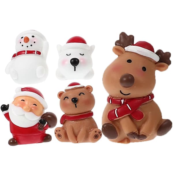 Jule-snemandsfigurer i harpiks til dekoration, 5 stk. juleminiaturer (Peng)