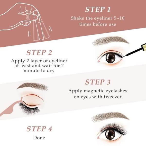 Lösögonfransar - 6 par - Återanvändbara - 3D - Med magnetisk eyeliner (Pe)