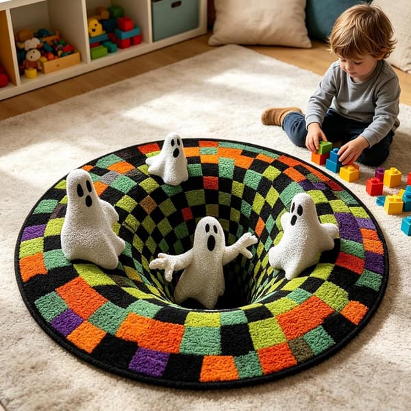 Halloween skridsikkert indendørs tæppe - Optisk illusion design, rundt, 60x90 cm (Pe)