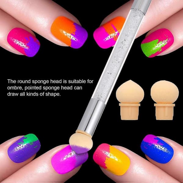 3 st nagelgradient svampborstpennor kit dubbelhuvud nagelsvampborste (PE)