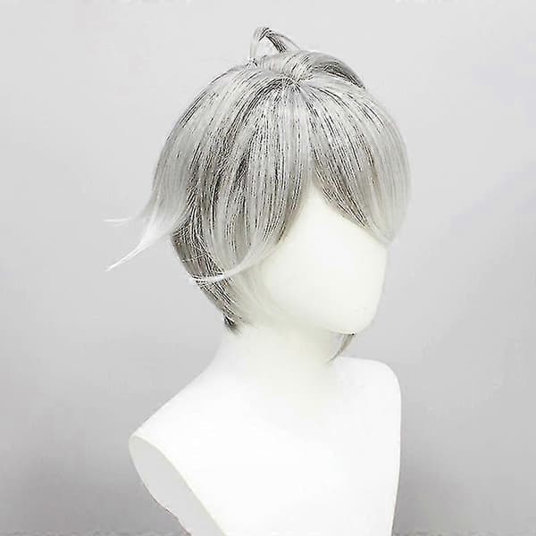 Genshin Impact Al Haitham Cosplay-peruk kort gråvit anime-peruk (Peng)