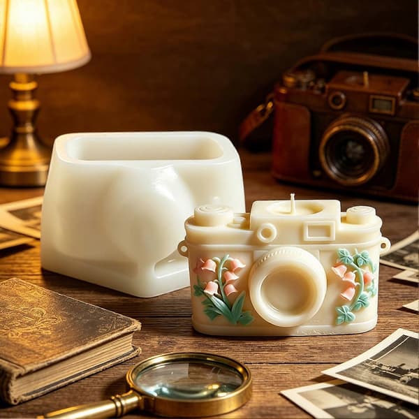 Retro kameragjutform för ljus för DIY-tvål, cupcakes, lera och dekoration (Peng)