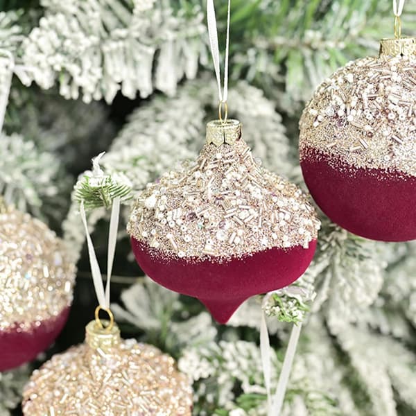 Glamorösa julkulor hängen flockade strass glittriga 6-pack (Pe)