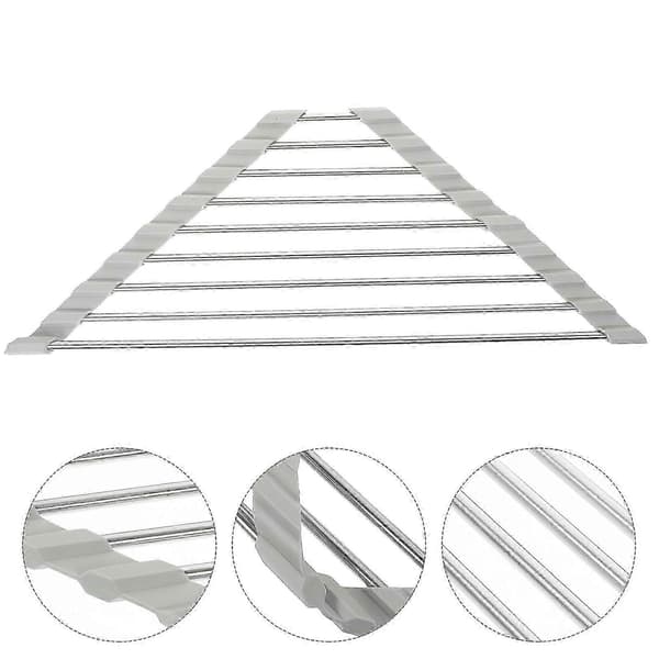 Vikbart diskbänksställ i rostfritt stål, triangulär förvaringshållare för köksredskap (Peng)