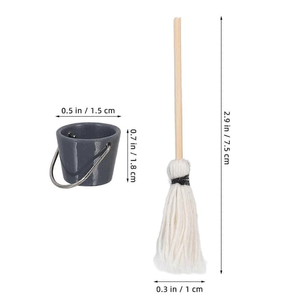 Dockskåpsminiatyrer mini-mopp och hink för dekoration 3 set (Peng)