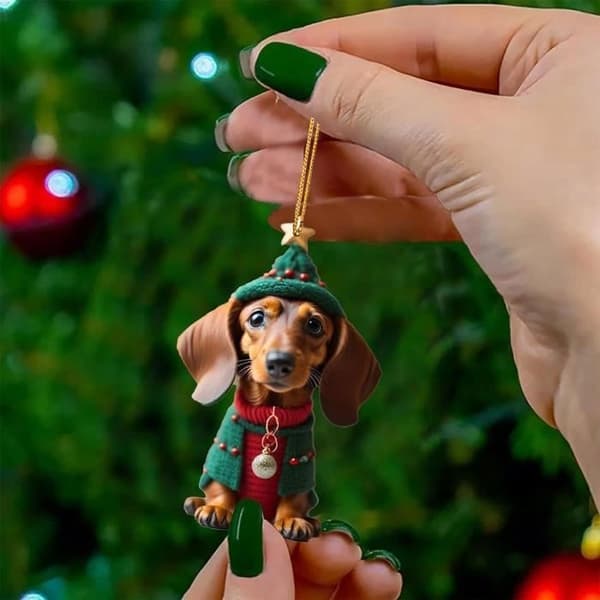 Sæt med 7 juletræspynt - Akryl hundefigurer julepynt - Gaveidé til hundeelskere ENEVAOCT (Pe)