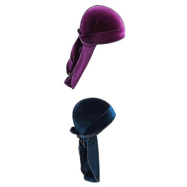 2 X Elegant Durag-huvudbonad i sammet med lång svans för dam och herr (Peng)
