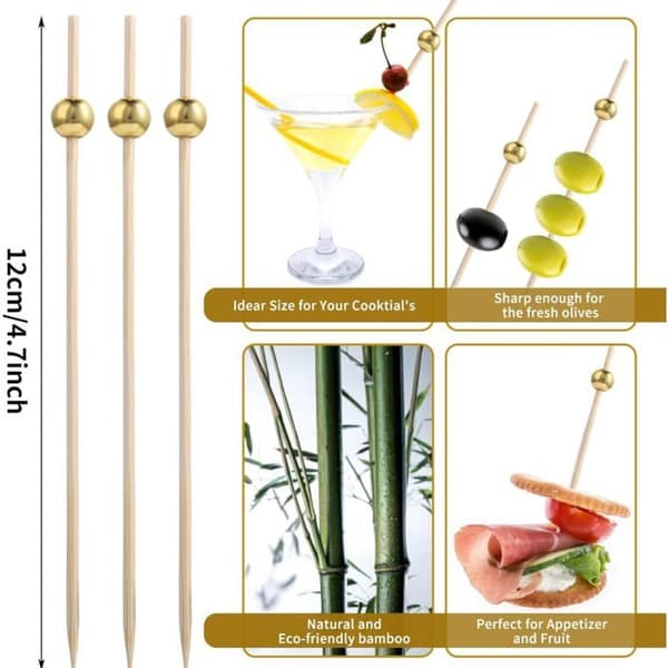 Bambu Pärl Cocktailpinnar - Förpackning med 100, 12 cm - Eleganta Aptitretare Tandpetare - Bröllop Jul Ingen (Pe)