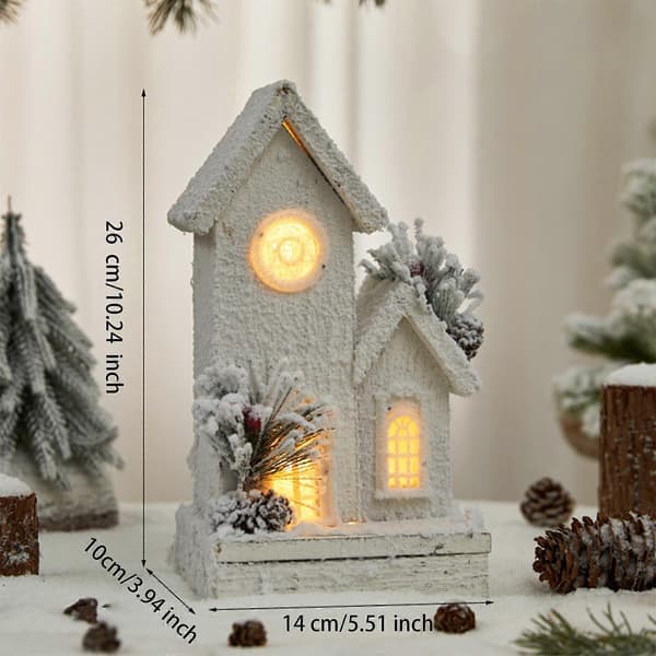 Julbelyst vinterstuga i trä miniatyr skrivbordsprydnad dekorativ jul (Peng) Style A
