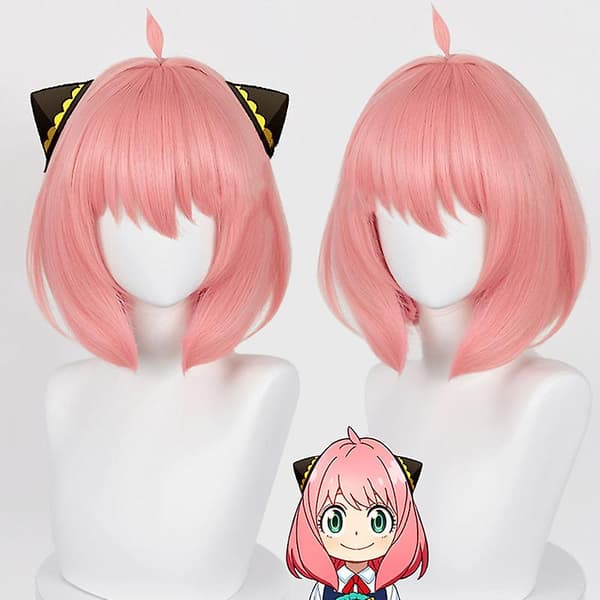 Anya Forger Cosplay-peruk Anime-peruk Hsiu Rosa kort hår Gratis perukmössa Cosplay (Peng) Pink