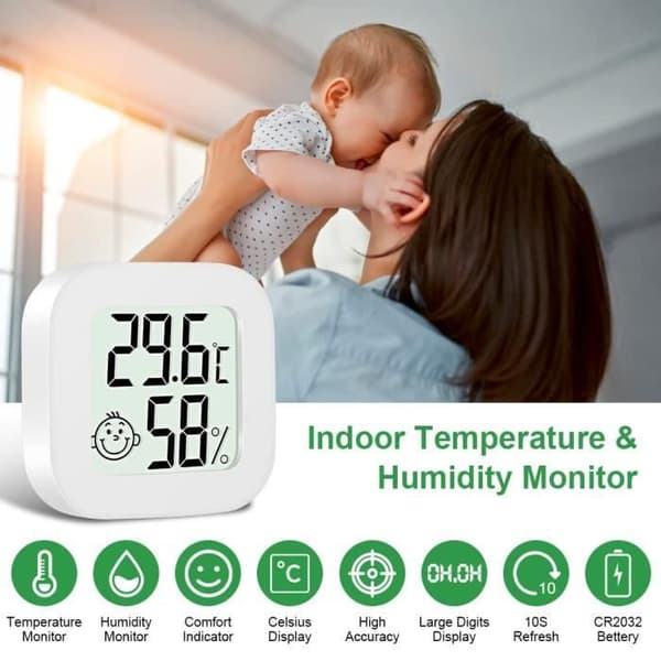 Digitalt Termometer Hygrometer - Mini Hjemmetermometer - Temperaturmåler - Hvid (Pe)