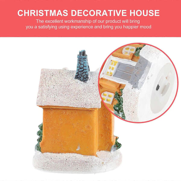 Gult miniature julehus i harpiks til juleby-dekoration, 4 stk. (Peng) Yellow 9X6CM