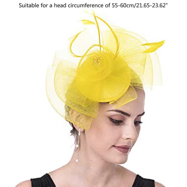 Elegant bröllopsfascinator med nät-slöja, pillbox-hatt för sminkfest, bröllopsfest, Mrs. Maisel, gul (Peng) Yellow