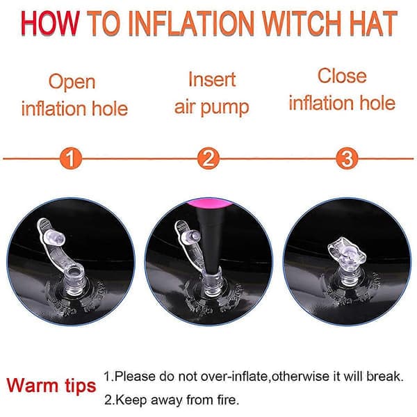 Halloween-spil, oppusteligt heksehat-ringkastspil med point, plastringe, luftpumpe (Peng)